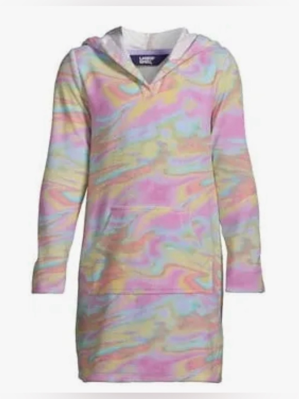 Lands' End Pastel Tie-Dye Hooded Swim Coverup- Pink Multicolor